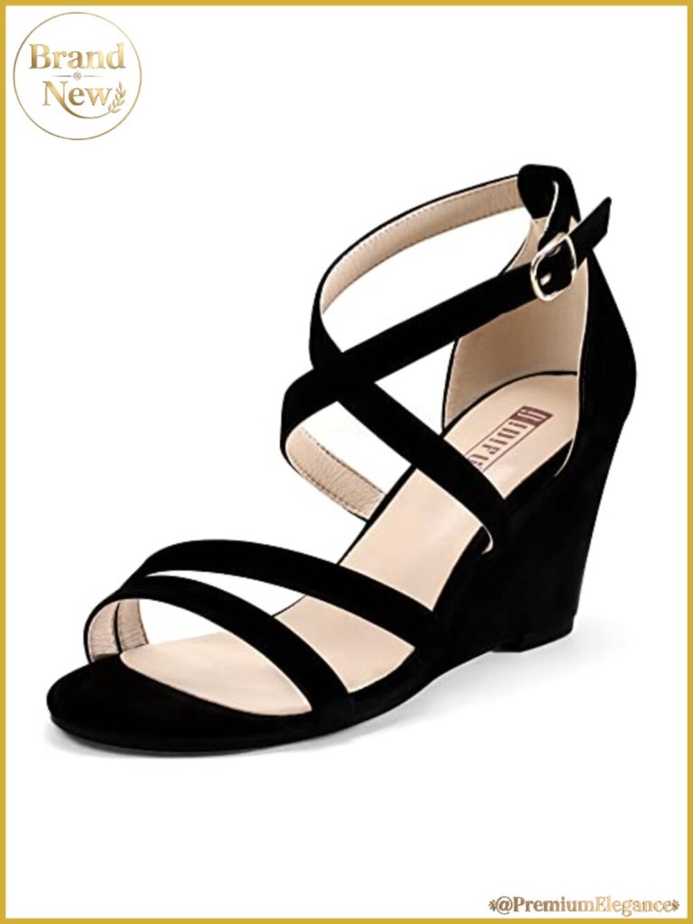 Women's 3 Inch Strappy Wedge Heels Open Toe Ankle Strap Sandals for Wedding